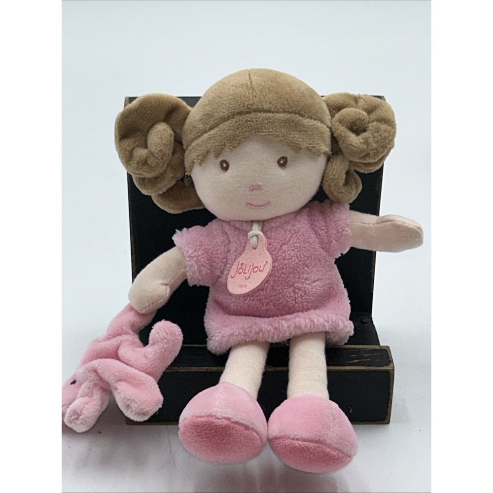 JOLIJOU PARIS Doll Bear Demoiselle Rose Baby Plush Brown Hair Pink 7"